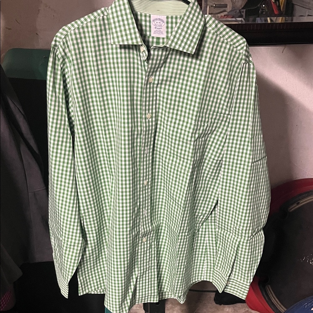Brooks Brothers Green Checkered Button Down Shirt